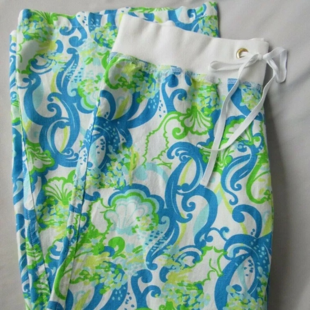 Lilly Pulitzer Women's Linen Beach Palazzo Pants XL "Crystal Coast" Seahorses